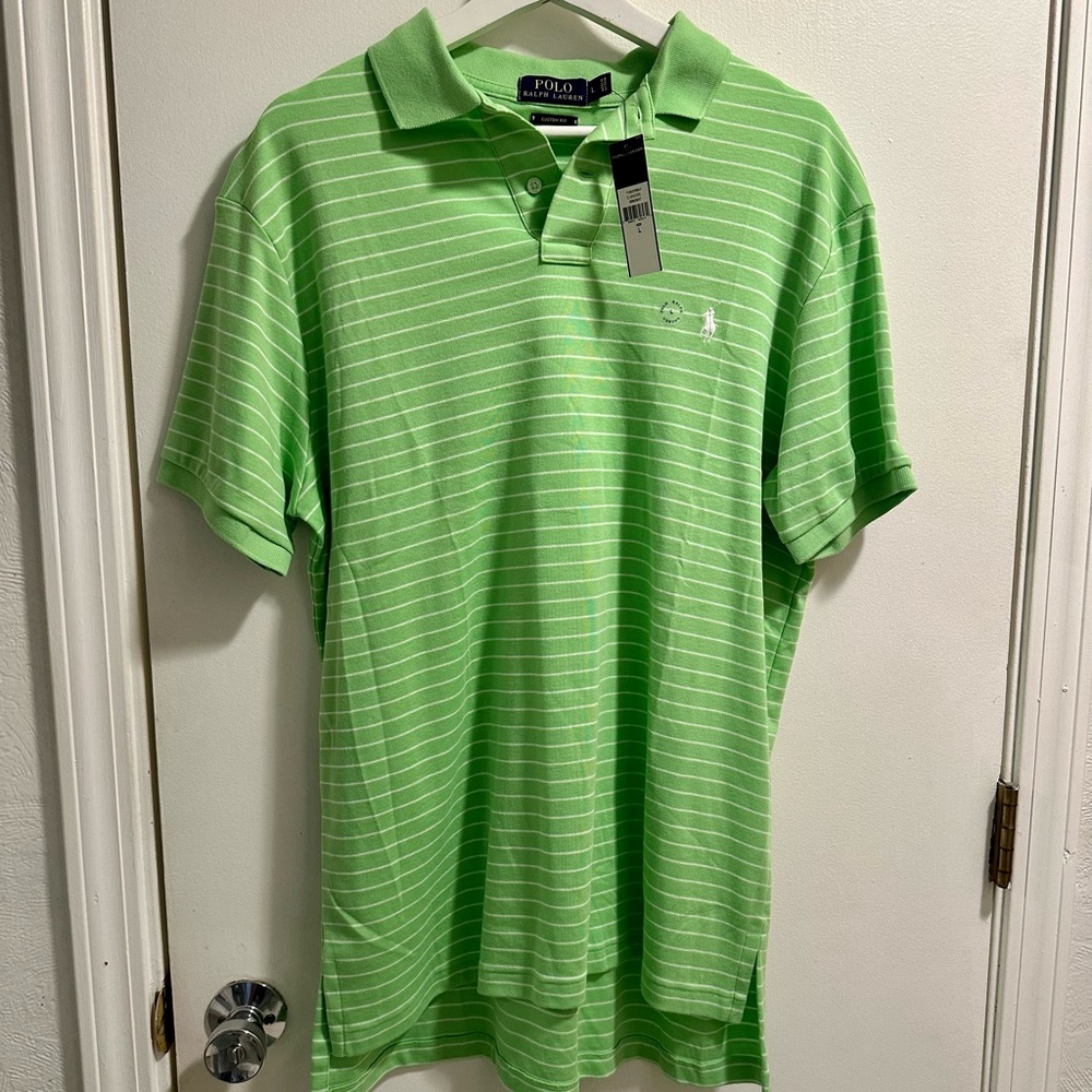 NWT Polo by Ralph Lauren men’s large green striped  polo